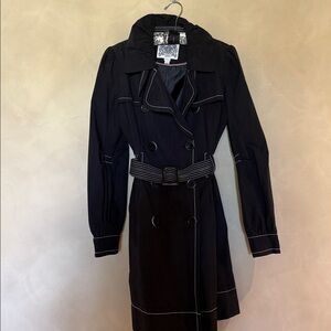 Espait  Black Trench Coat with Hood and Belt size L